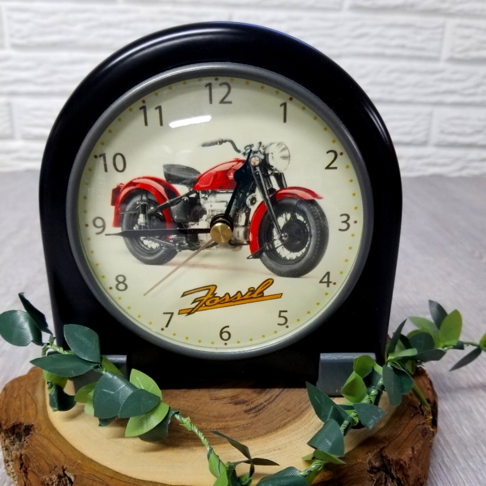 Fossil solid wood motorcycle desk clock